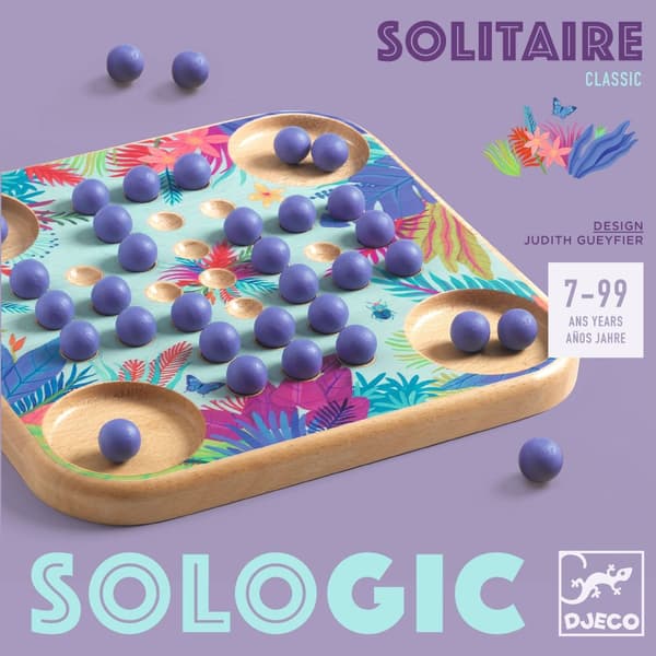 Spel Solitär Sologic Klassiskern med Spelplan och Kulor, Djeco