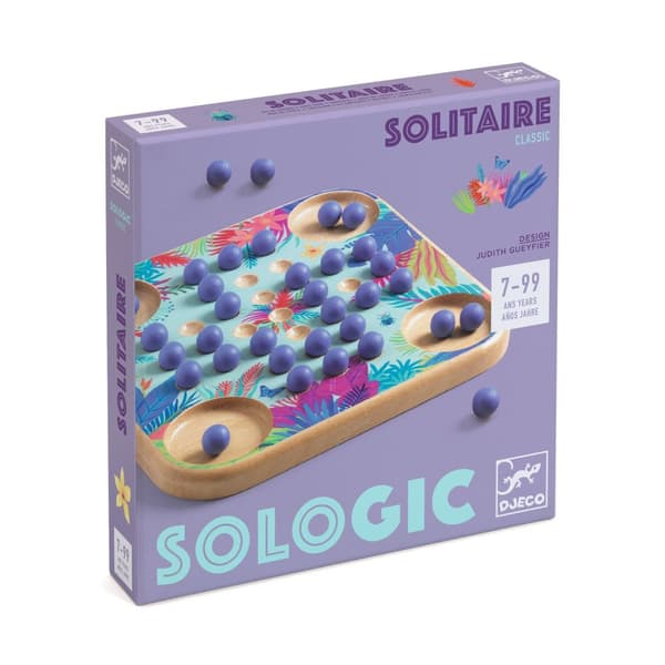 Spel Solitär Sologic Klassiskern med Spelplan och Kulor, Djeco