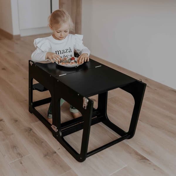 2-i-1 Montessori Kökstorn för Barn – Omvandlingsbart Bord & Stol  - Justerbar Montessori Kökspall för Småbarn