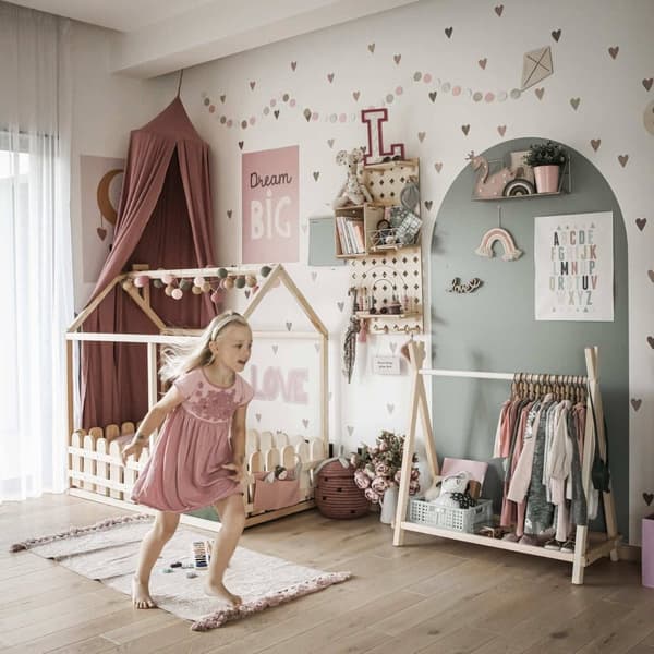 Lasten vaateteline säilytyksellä, beige väri