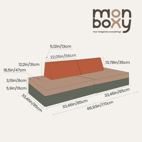 Barnsoffa för lek - Monboxy soffa - Montessori soffa - Mjuk lekmatrass för barn - Aktivitetsmadrass för småbarn