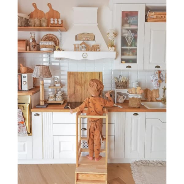 MeowBaby® Träkökshjälpare Lärotornet Stegpall för Barn Småbarn Kökstorn Modernt Lärande för Småbarn för Användning i Kök och Badrum trä Montessori