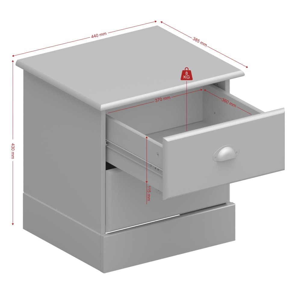 Noah nattduksbord med 2 lådor vit laserad och lackad.