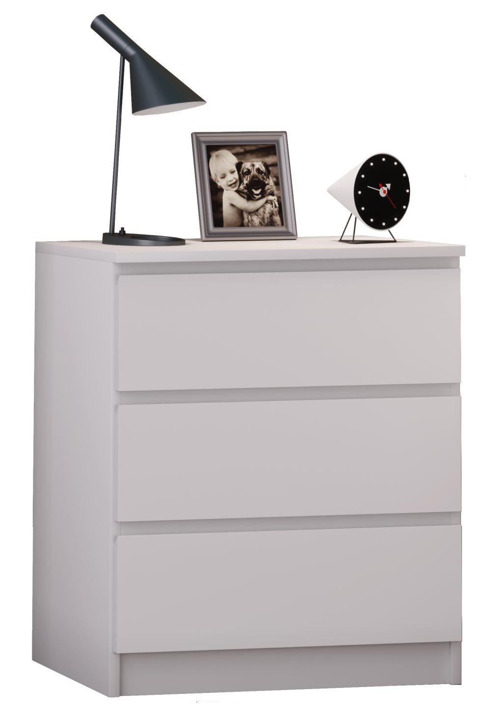 Breido XL nattduksbord 3 lådor vit.