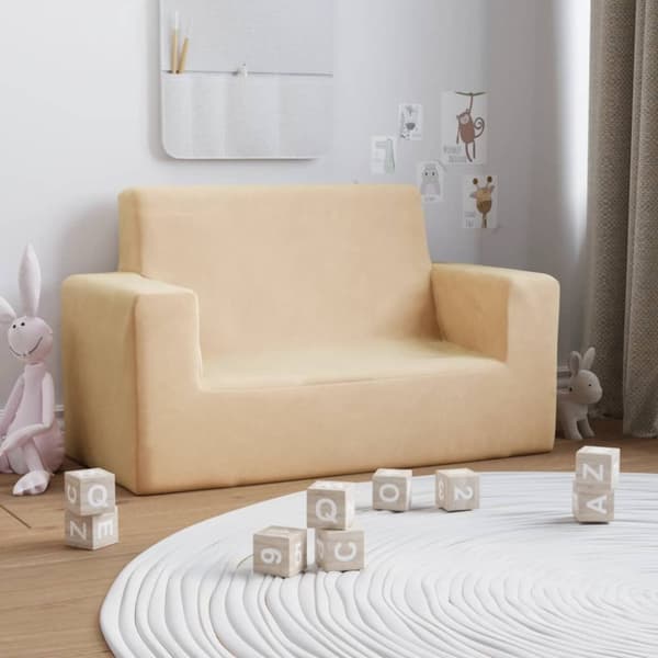 vidaXL Barnsoffa 2-sits gräddvit mjuk plysch