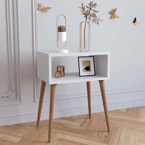 SingolM natbord 1 hylde hvid, egetræ dekor.