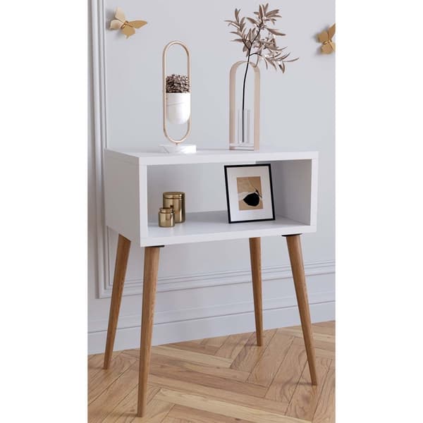 SingolM natbord 1 hylde hvid, egetræ dekor.