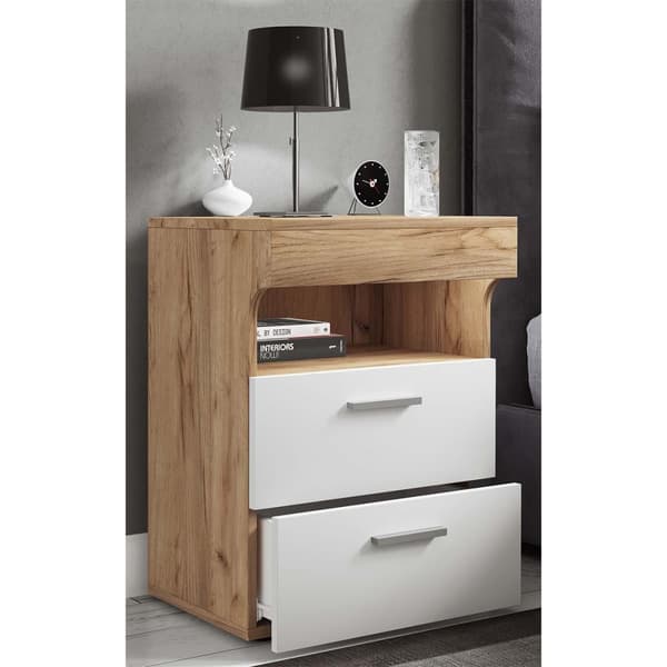 SlepalL nattbord 2 skuffr 1 hylle eik dekor, hvit.