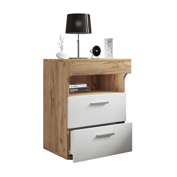 SlepalL nattbord 2 skuffr 1 hylle eik dekor, hvit.