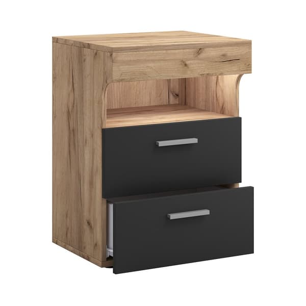 SlepalL nattbord 2 skuffr 1 hylle antracitt, eik dekor.