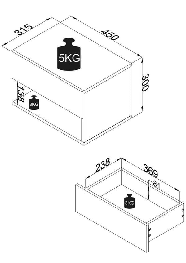 UsalXL45 nattbord vegghengt 1 skuff 1 hylle antracitt.