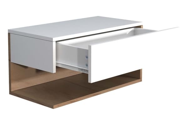 UsalXL60 nattbord vegghengt 1 skuff 1 hylle hvit, eik dekor.