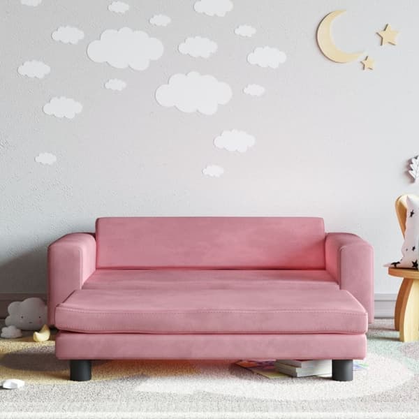 vidaXL børnesofa med fodskammel 100x50x30 cm fløjl lyserød