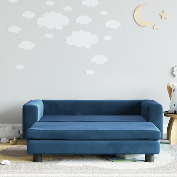 vidaXL børnesofa med fodskammel 100x50x30 cm fløjl blå