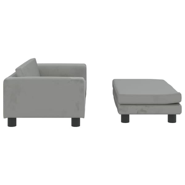 vidaXL Barnsoffa med fotpall ljusgrå 100x50x30 cm sammet