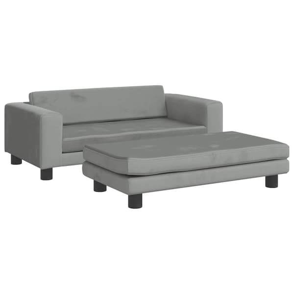 vidaXL Barnsoffa med fotpall ljusgrå 100x50x30 cm sammet