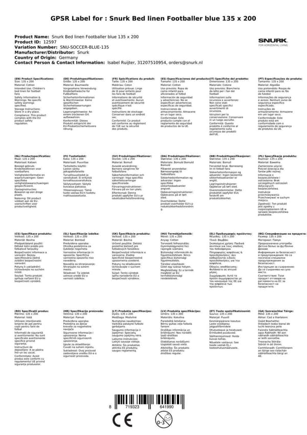 Snurk sengetøj fodboldspiller blå 135 x 200