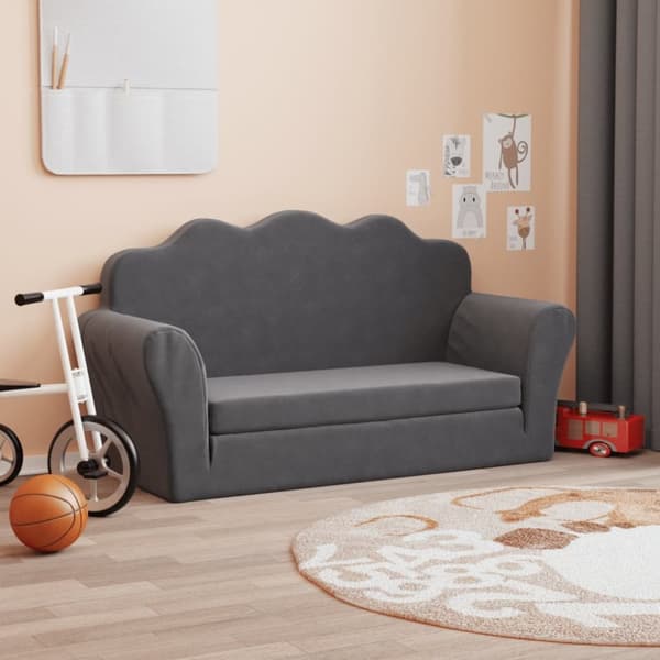 vidaXL Bäddsoffa för barn 2-sits antracit mjuk plysch