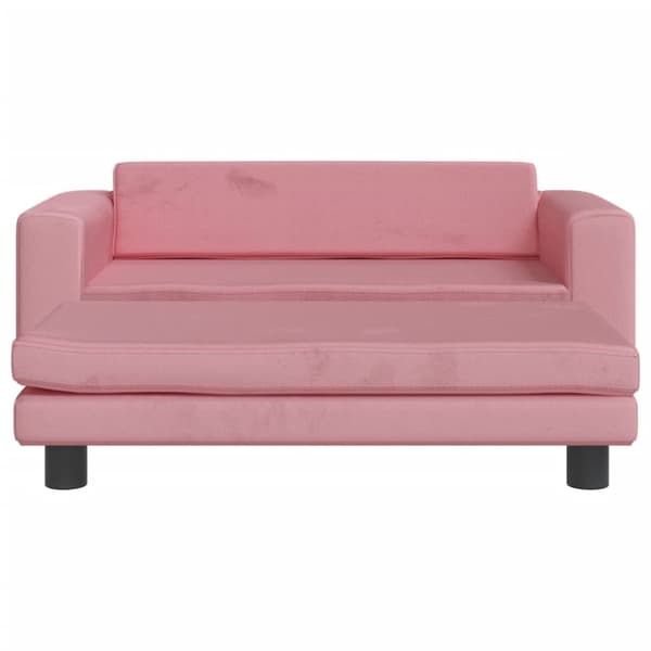 Barnsoffa med fotpall rosa 100x50x30 cm sammet