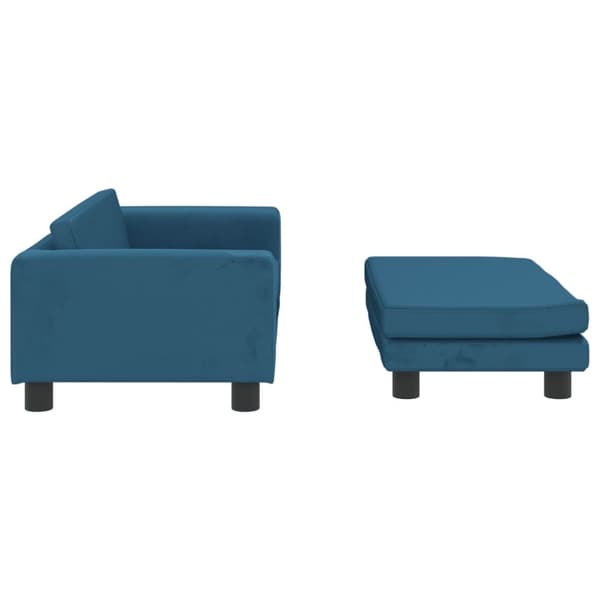 Barnsoffa med fotpall blå 100x50x30 cm sammet