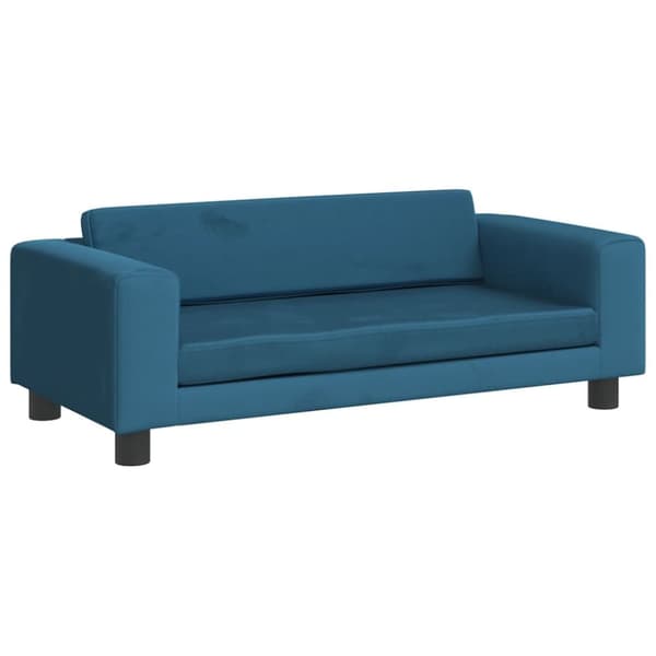 Barnsoffa med fotpall blå 100x50x30 cm sammet