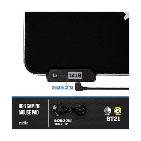 BT21 - XXL spel-/skrivbordsmatta med LED-bakgrundsbelysning (90 x 40 cm)