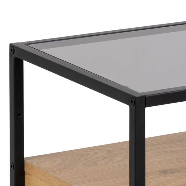 Randolf nattduksbord 1 hylla, 1 låda, glas røgfarvet, vild ek dekor.