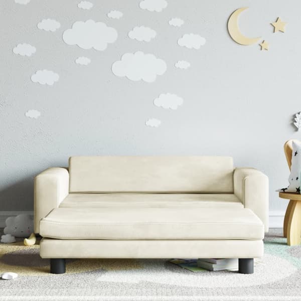 Barnsoffa med fotpall gräddvit 100x50x30 cm sammet