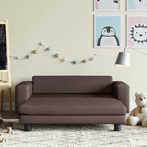 Barnsoffa med fotpall brun 100x50x30 cm konstläder