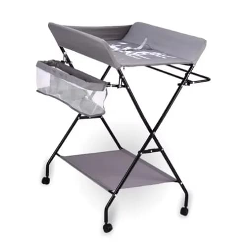 Bærbar Babyskiftemåtte, Ergonomisk Design, Kompakt Sammenklappelig,Grå med hjul