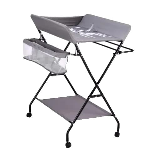 Bærbar Babyskiftemåtte, Ergonomisk Design, Kompakt Sammenklappelig,Grå med hjul