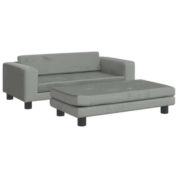 Barnsoffa med fotpall ljusgrå 100x50x30 cm sammet