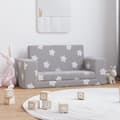 Miniatyrbild 1 av 2: Bäddsoffa för barn 2-sits ljusgrå med stjärnor mjuk plysch