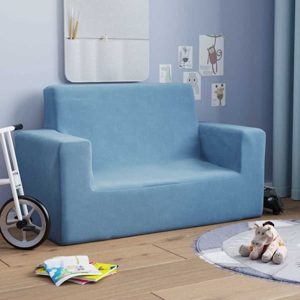 Barnsoffa 2-sits blå mjuk plysch