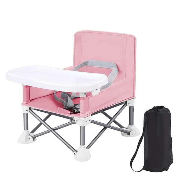 Bærbar Baby Stol, Sammenklappeligt Design, Aftagelig Spisetallerken,Rød Pink