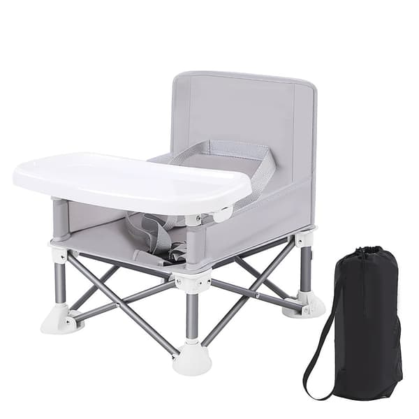 Bärbar Barnstol, Fällbar Design, Avtagbar Matbricka,Ljusgrå