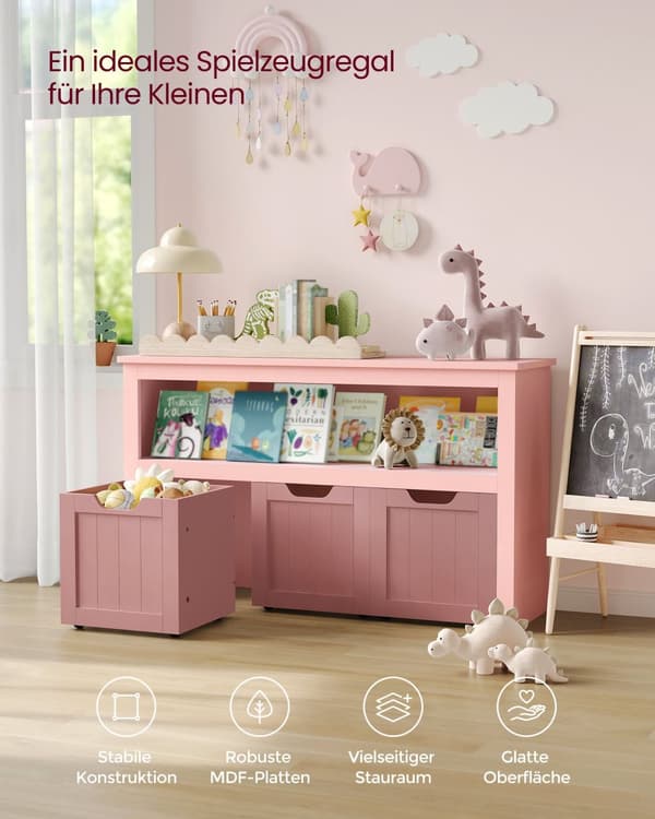 Lasten hylly, VASAGLE, 102x30x60 cm, pastellinpinkki