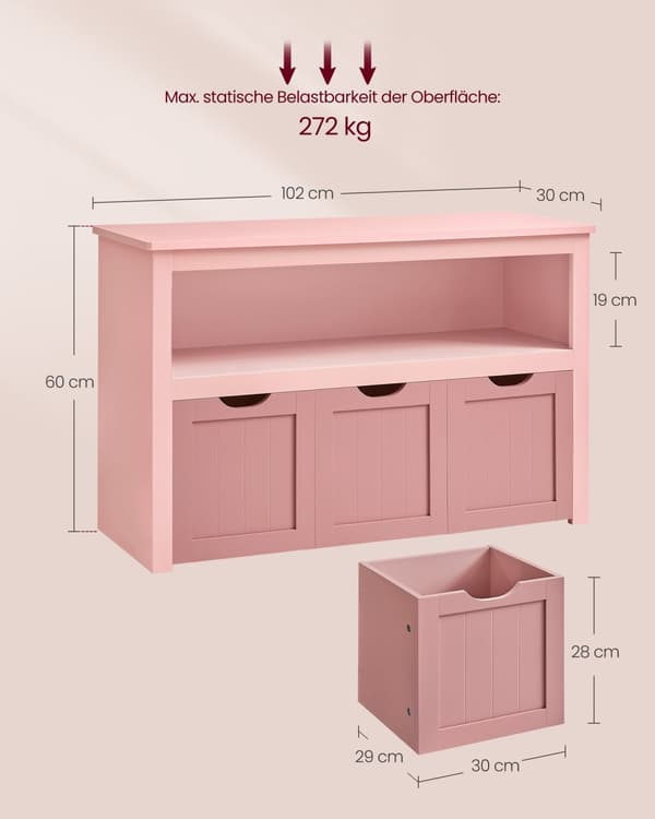 Lasten hylly, VASAGLE, 102x30x60 cm, pastellinpinkki