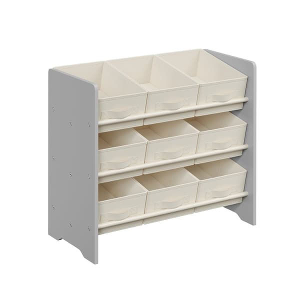 Barnhylla, Leksakshylla, Bokhylla för barn, med 9 förvaringsboxar i non-woven material, rymlig, 29,5 x 62,5 x 60 cm, Duvgrå.