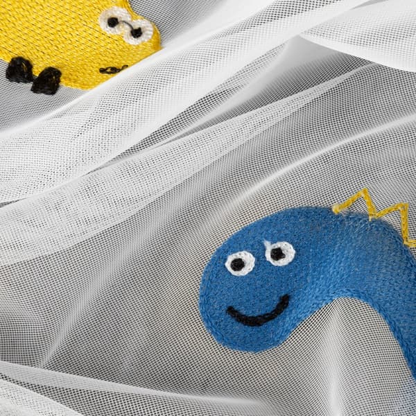 Färdig gardin med DINO-öglor 140x250 Eurofirany vit med broderad dinosaurie