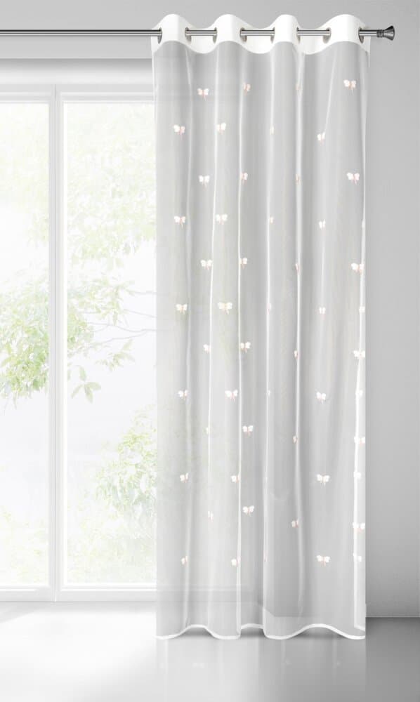 Färdig gardin med öljetter WENDY 140x250 Eurofirany vit med broderade rosetter