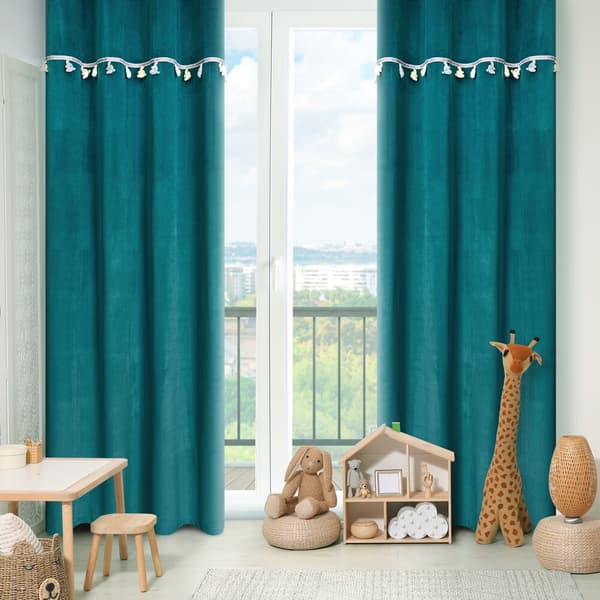 Valmis verho silmukoilla KIDS 140x250 Eurofirany turkoosi koristenorsuilla