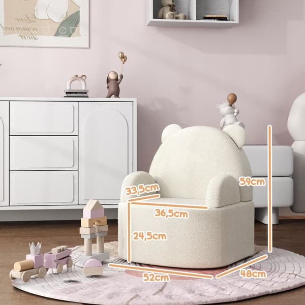 Lasten tuoli, Teddyfleece Karhun muotoinen, 52x48 cm, Beige