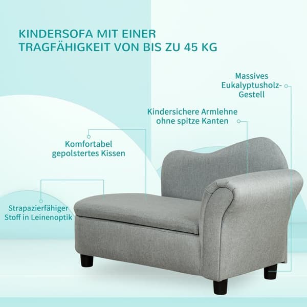 Børnesofa med Opbevaring, 80x40x49 cm, Lysegrå