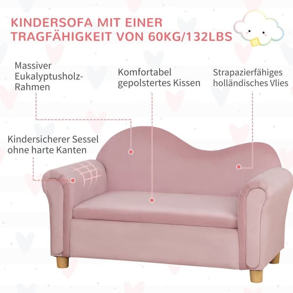 Børnesofa, 84x41.5x48.5 cm, Pink