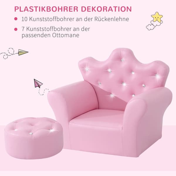 Flickstol, Mjuksoffa med Kristallknappar, 58x40.5x49 cm, Rosa