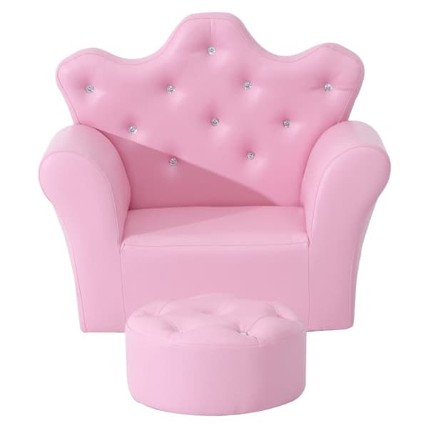 Flickstol, Mjuksoffa med Kristallknappar, 58x40.5x49 cm, Rosa