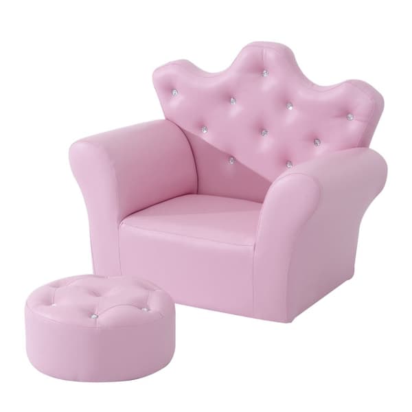 Flickstol, Mjuksoffa med Kristallknappar, 58x40.5x49 cm, Rosa