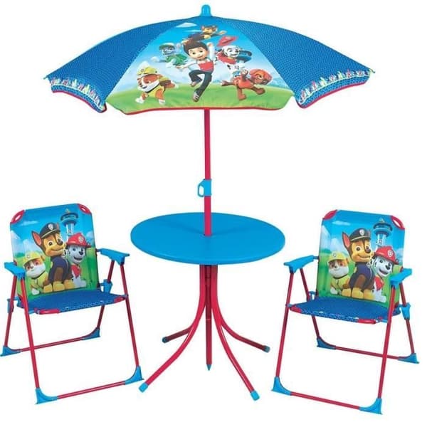 Fun House Pat Patrol trädgårdsmöbler bestående av ett bord, 2 fällstolar och ett parasoll för barn