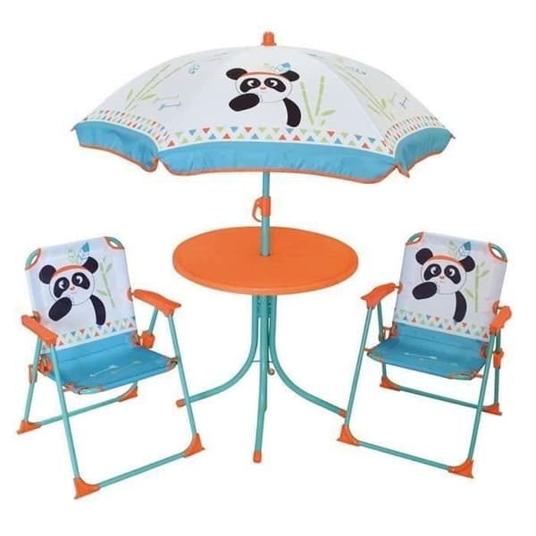 FUN HOUSE 713095 INDIAN PANDA Trädgårdsmöbelset med bord, 2 fällstolar och parasoll för barn